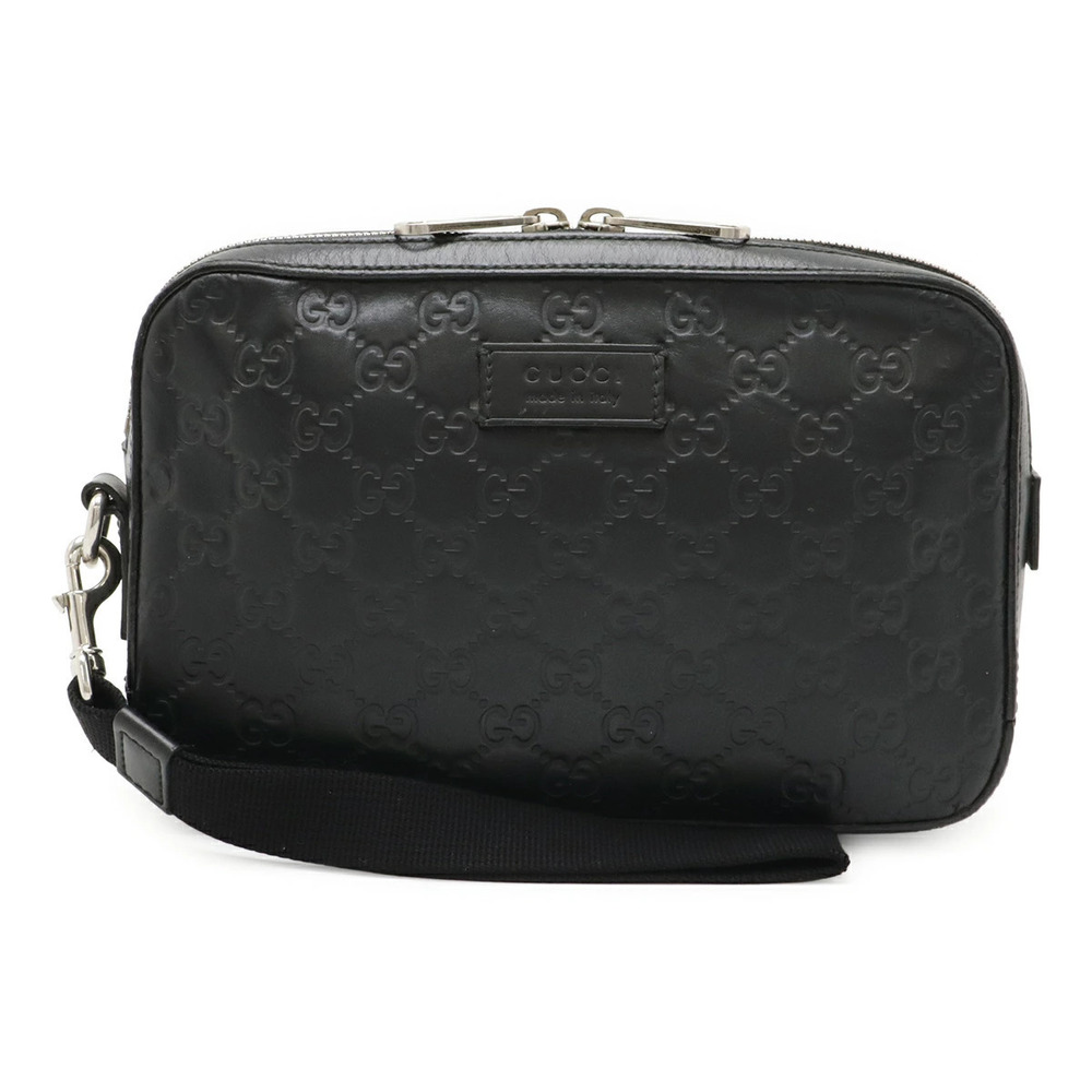 Gucci Guccissima Shoulder Bag Handbag Leather Black